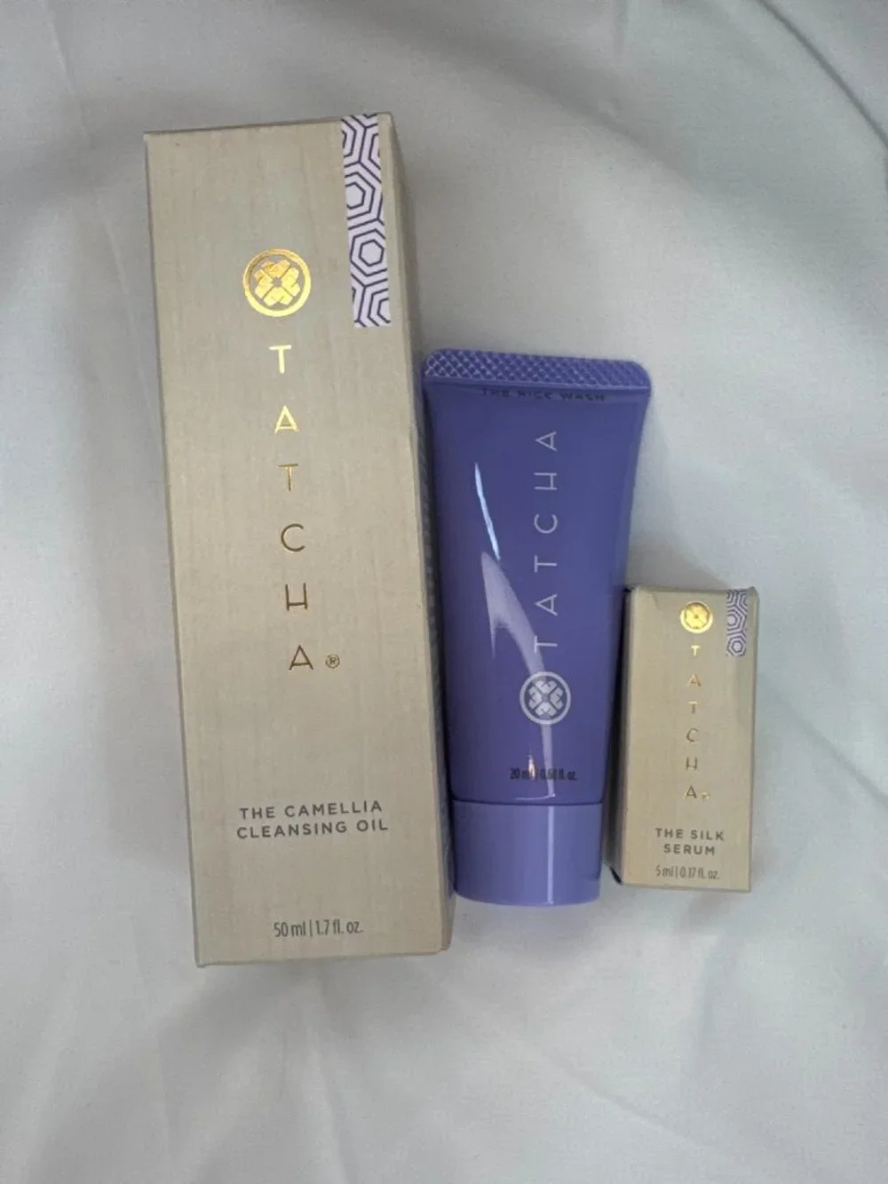 Tatcha 3 piece bundle- Camellia Cleansing Oil, Rice Wash, Silk Serum NIB
